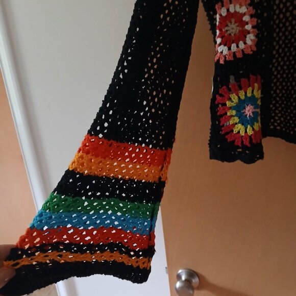 NWOT Crochet Sweater Cardigan with Granny Squares and Bell Sleeves open style - Picture 2 of 3